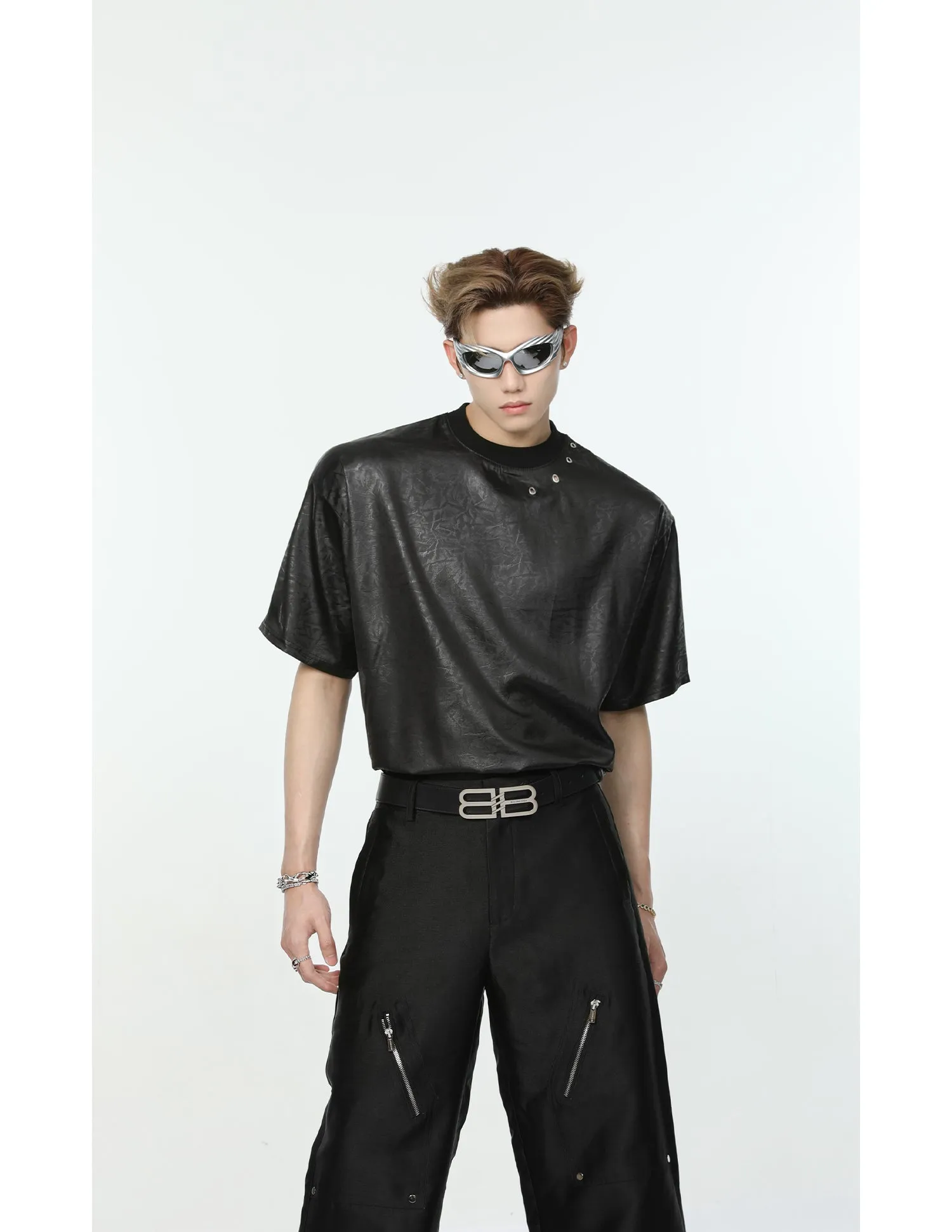 【24s May.】Textured Satin Simple T-shirt