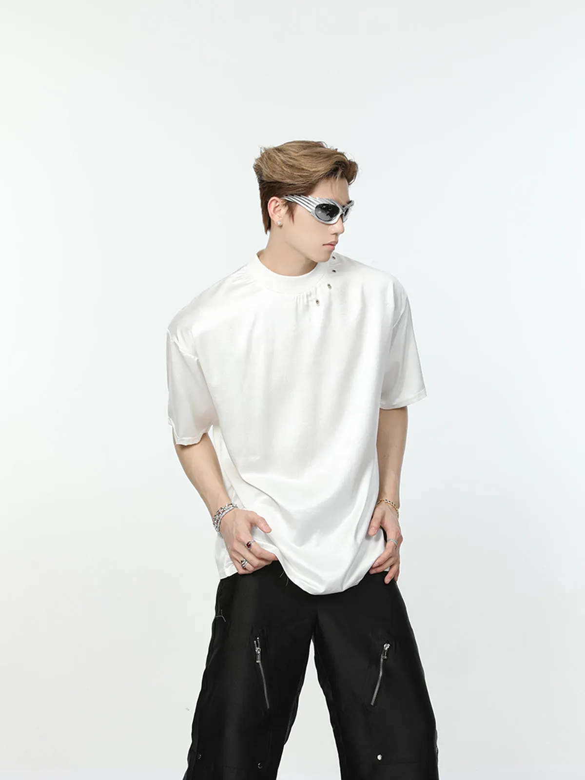 【24s May.】Textured Satin Simple T-shirt