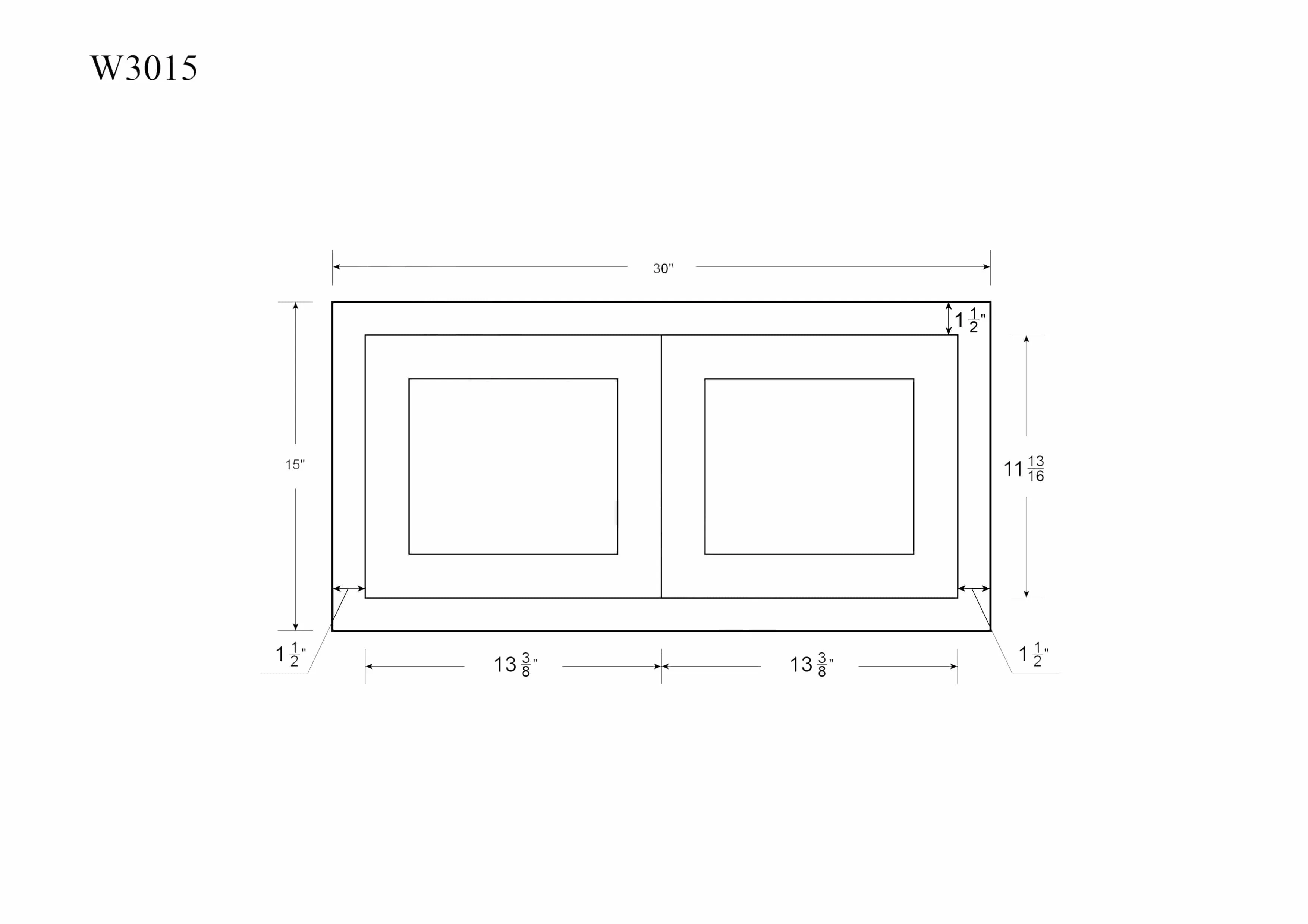 30" Wide Bridge Snow White Inset Shaker Wall Cabinet - Double Door 12", 15", 18", 21"& 24" Tall