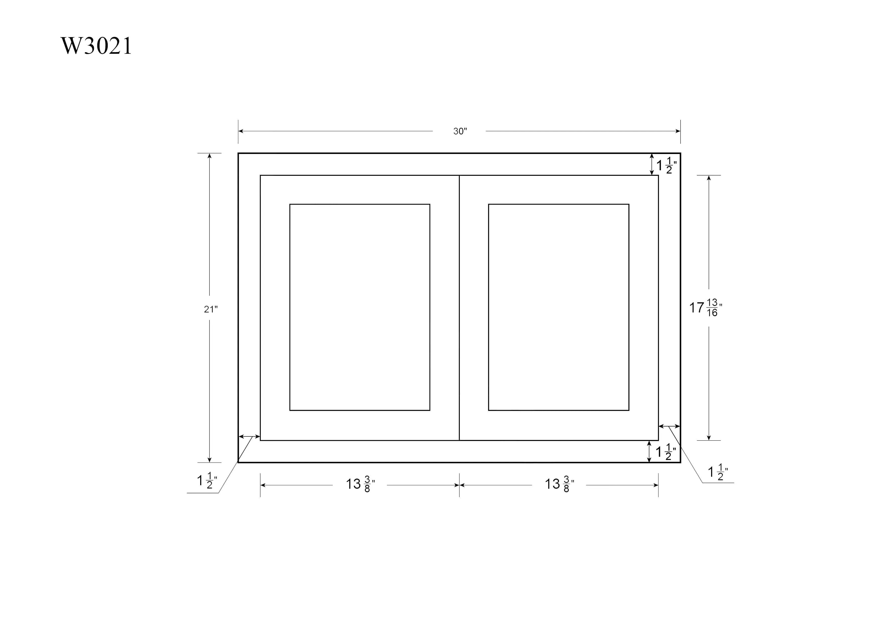 30" Wide Bridge Snow White Inset Shaker Wall Cabinet - Double Door 12", 15", 18", 21"& 24" Tall