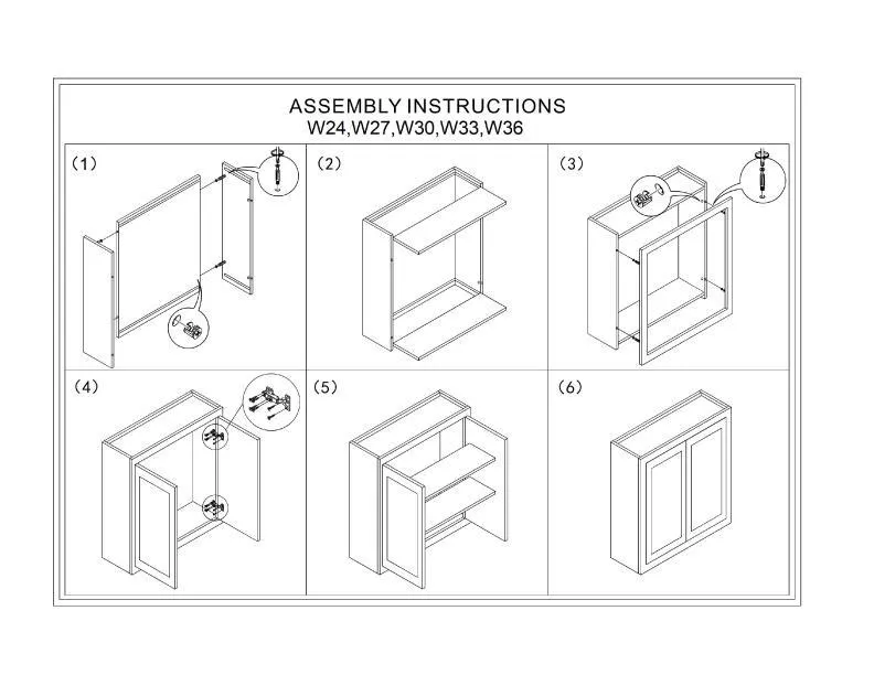 30" Wide Bridge Snow White Inset Shaker Wall Cabinet - Double Door 12", 15", 18", 21"& 24" Tall