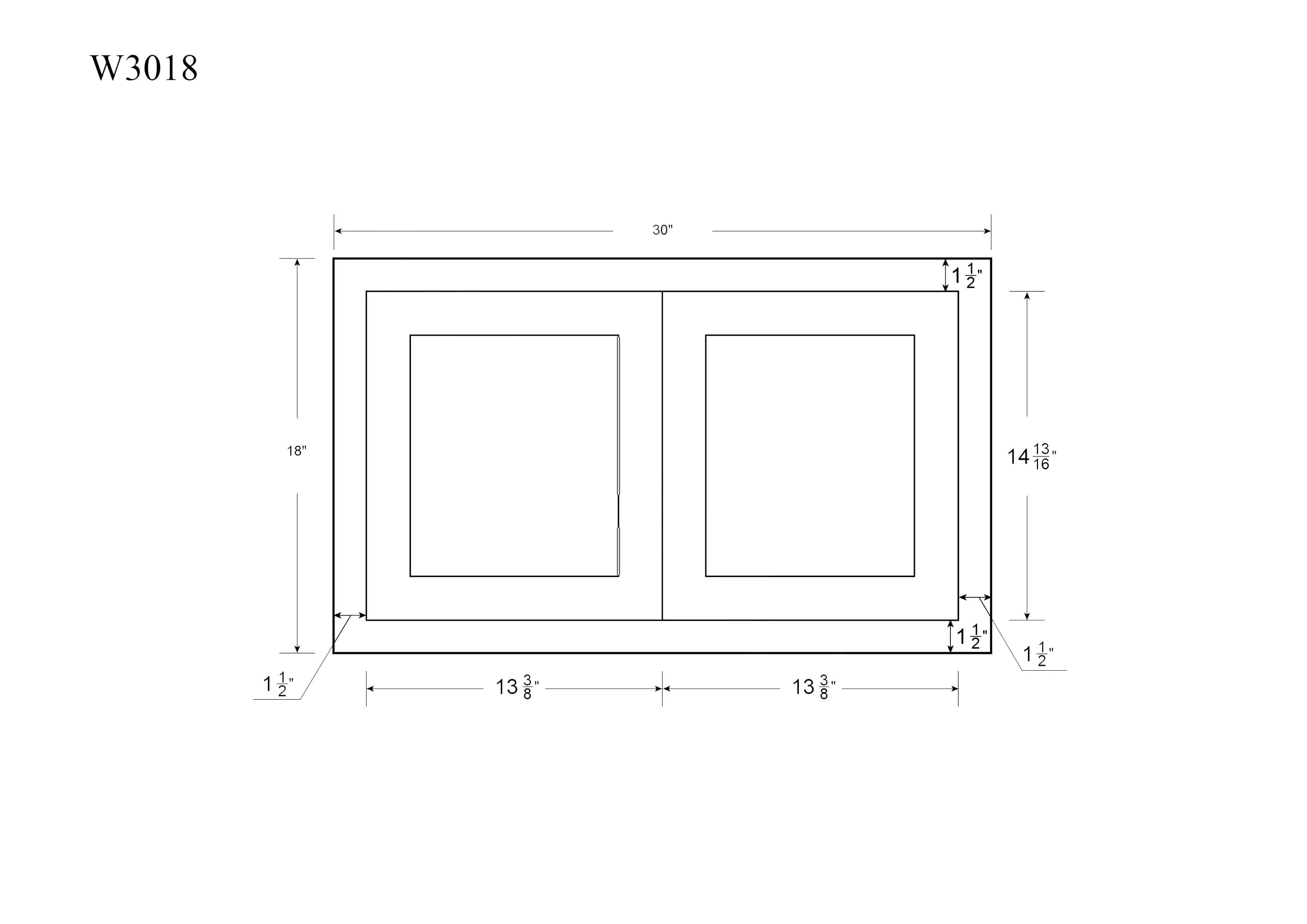 30" Wide Bridge Snow White Inset Shaker Wall Cabinet - Double Door 12", 15", 18", 21"& 24" Tall