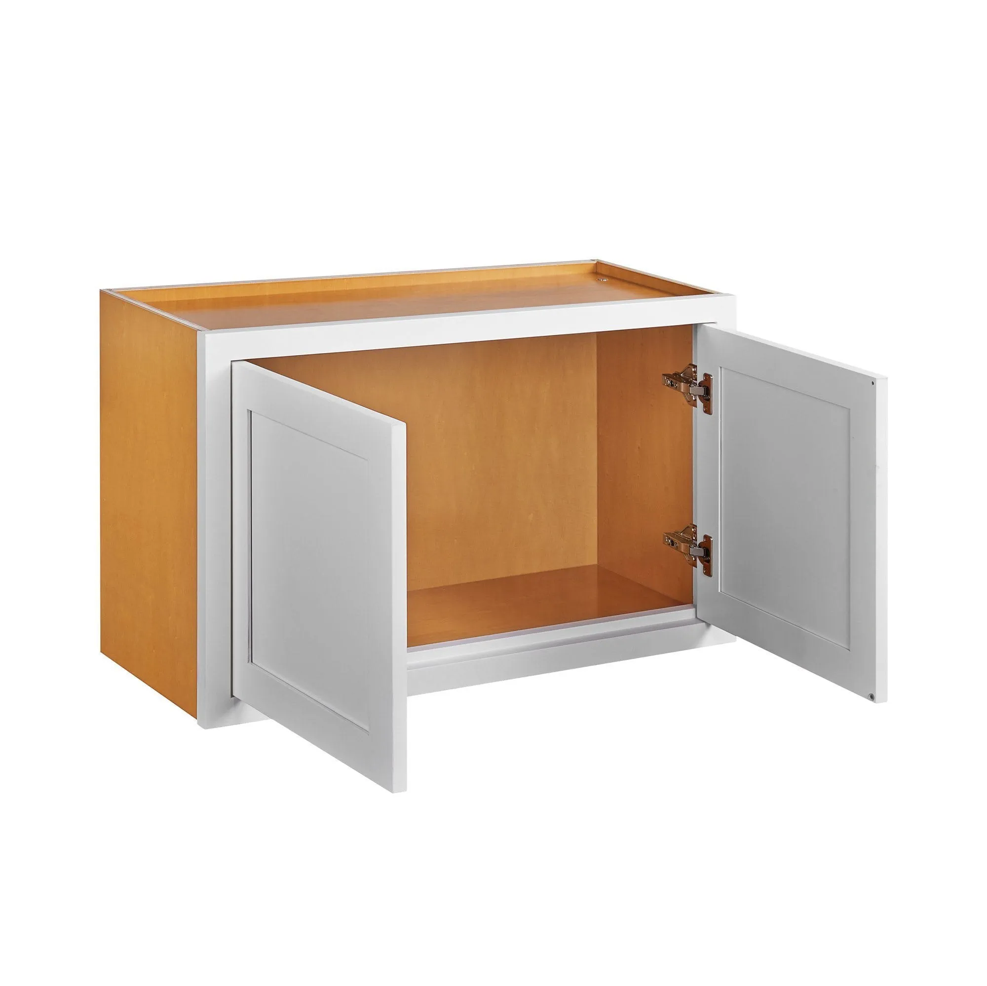 30" Wide Bridge Snow White Inset Shaker Wall Cabinet - Double Door 12", 15", 18", 21"& 24" Tall