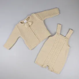 Baby Dungarees & Cardigan - Beige