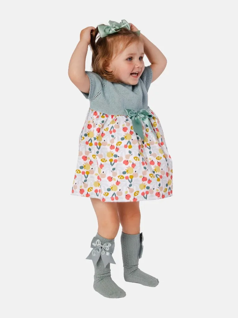 Baby Girl Nova X Collection Half Knitted Spanish Dress-Mint Green & Cherry