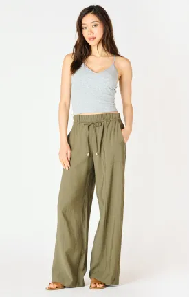 Belted Wide Leg Flowy Pant | Olive
