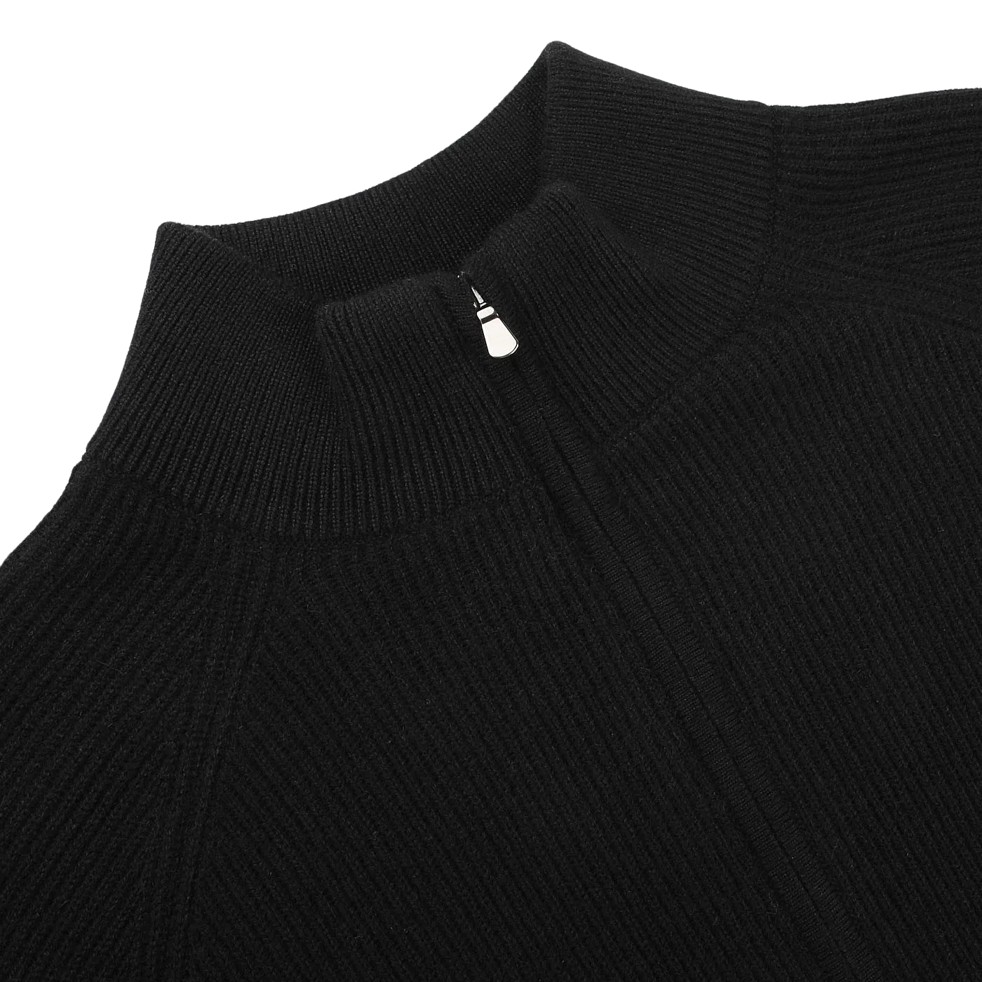 Black Cashmere Rib Knit Cardigan