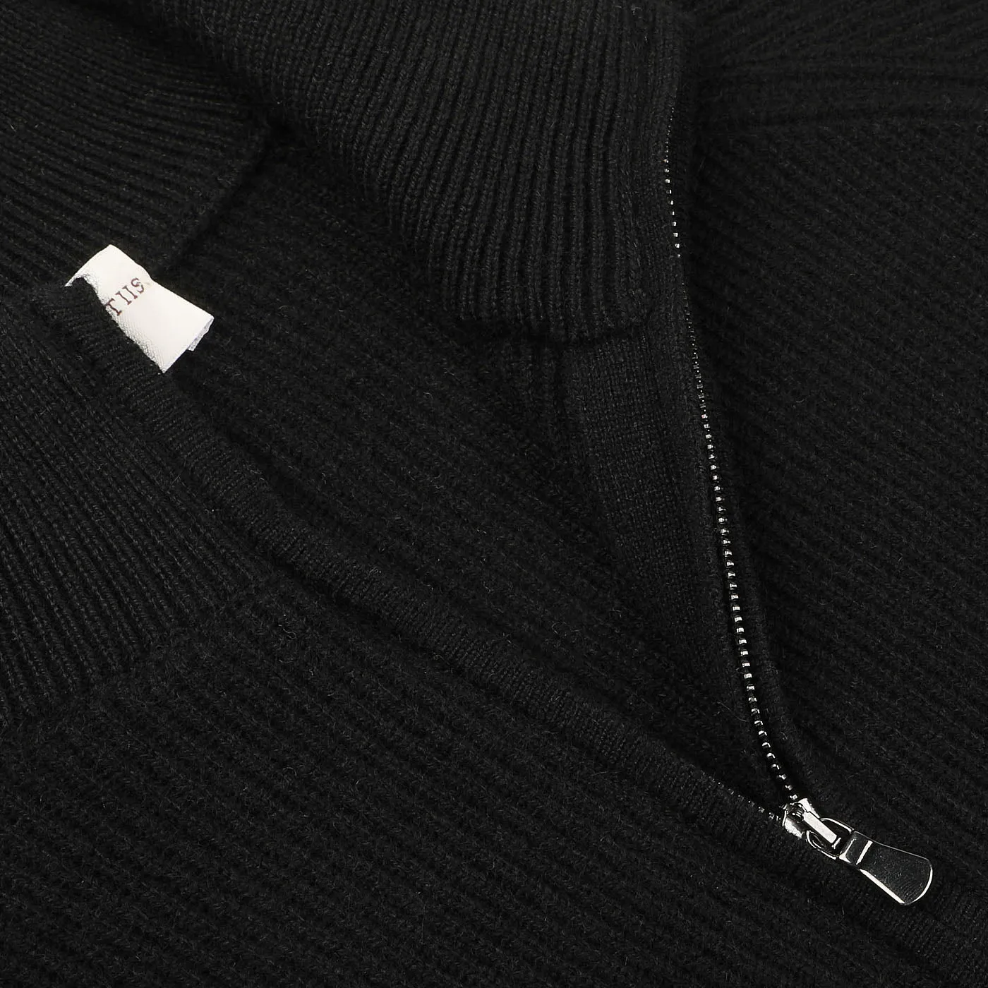 Black Cashmere Rib Knit Cardigan