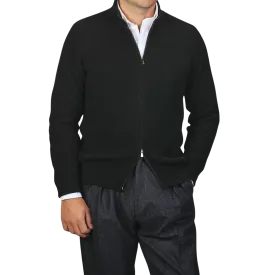 Black Cashmere Rib Knit Cardigan