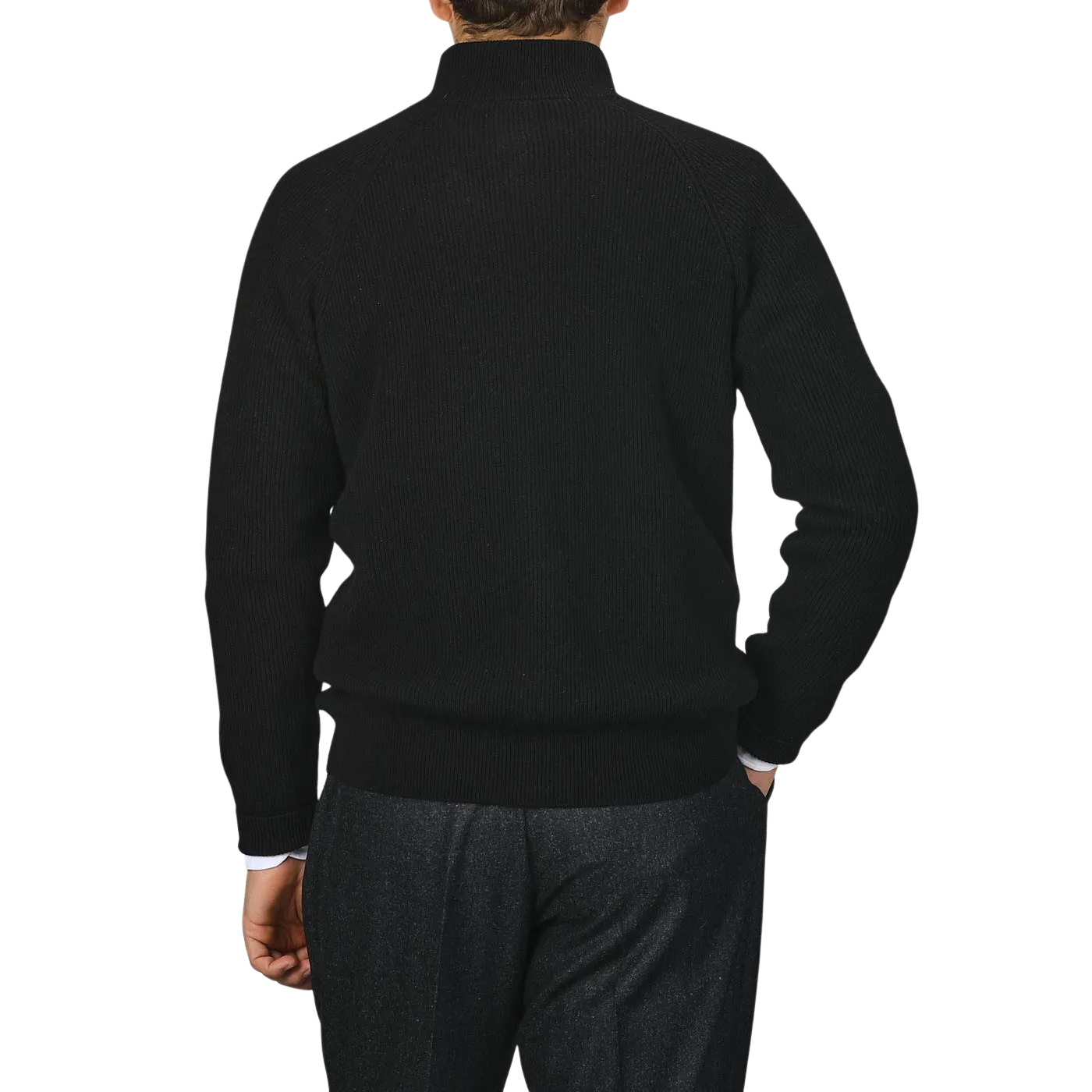 Black Cashmere Rib Knit Cardigan