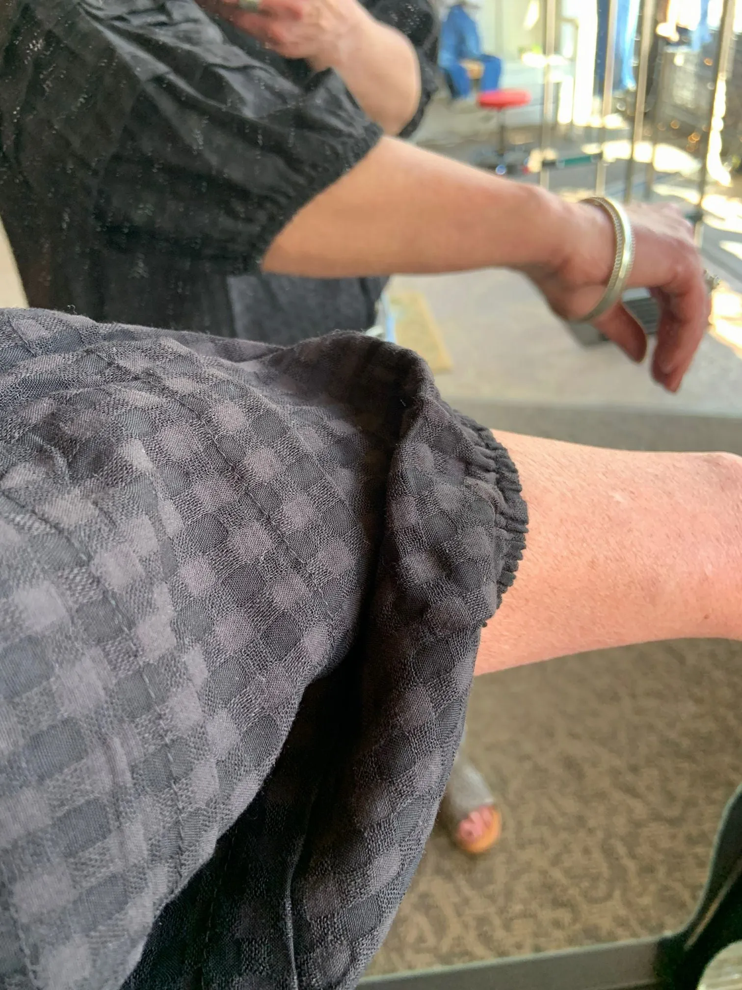Black Cotton Textured Bubble Sleeve Shirt - SML