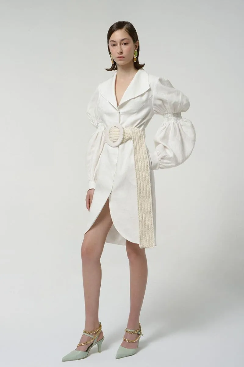 BLANCA WHITE DRESS WITH KNITTED BELT