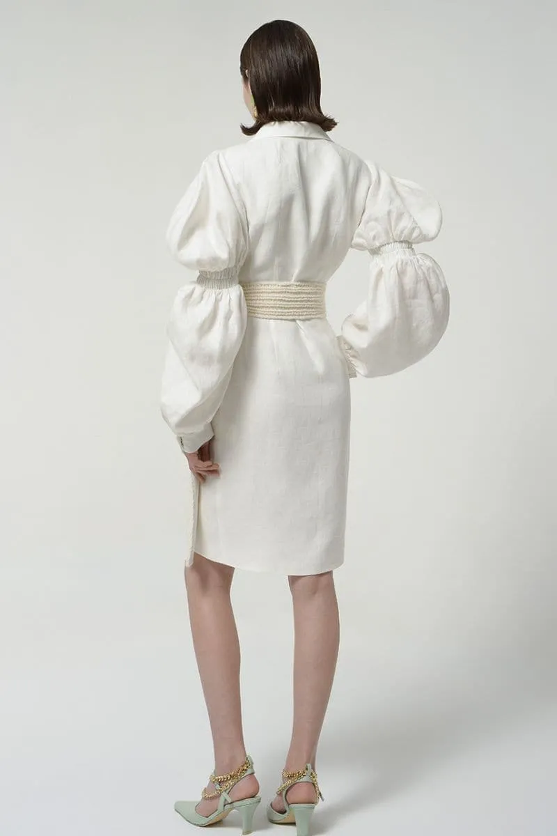 BLANCA WHITE DRESS WITH KNITTED BELT