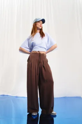 Brown Pleated Wide-leg Trousers 17207