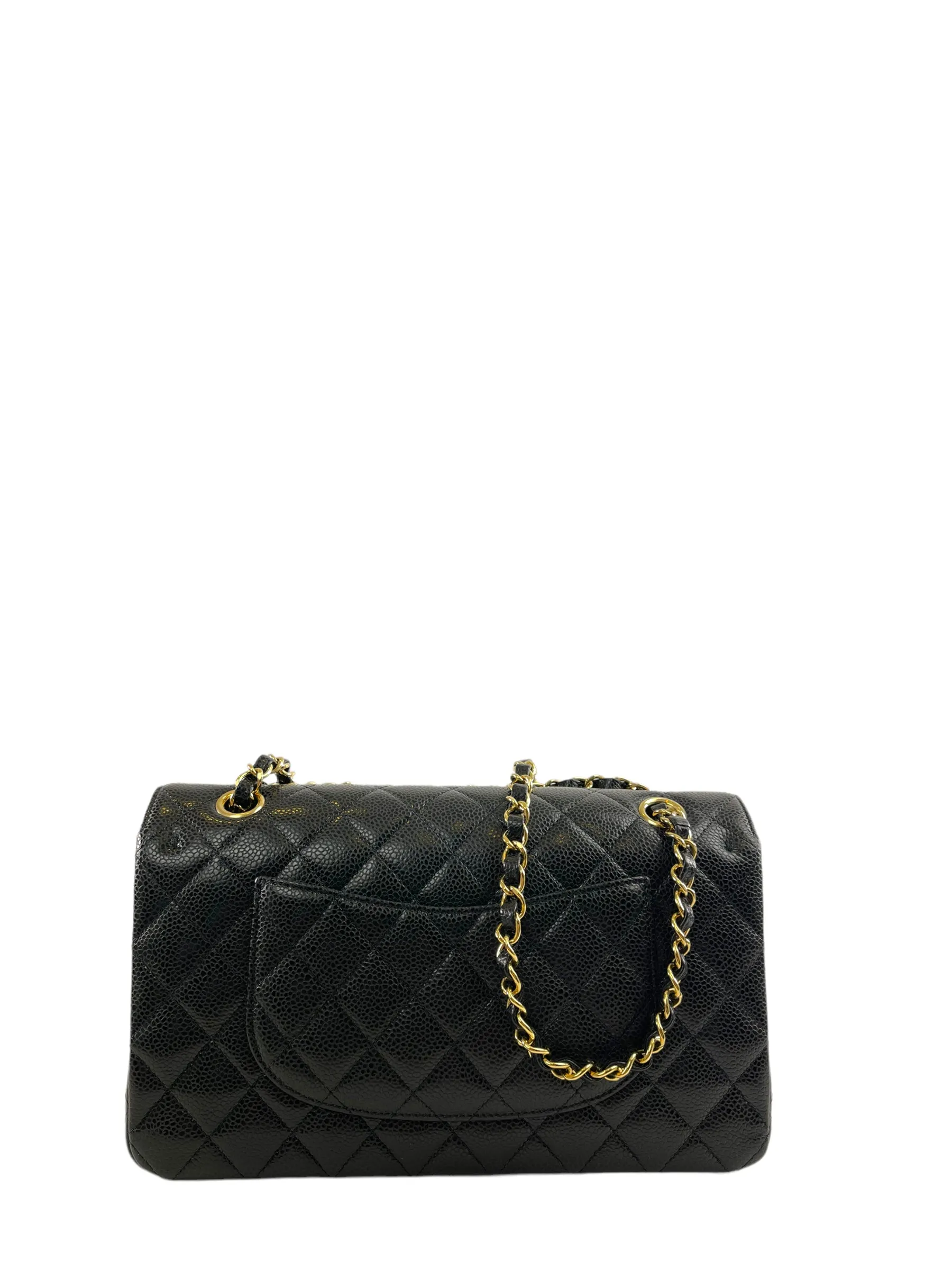 Chanel Black Caviar Leather Medium Double Flap Handbag (Gold Hardware)