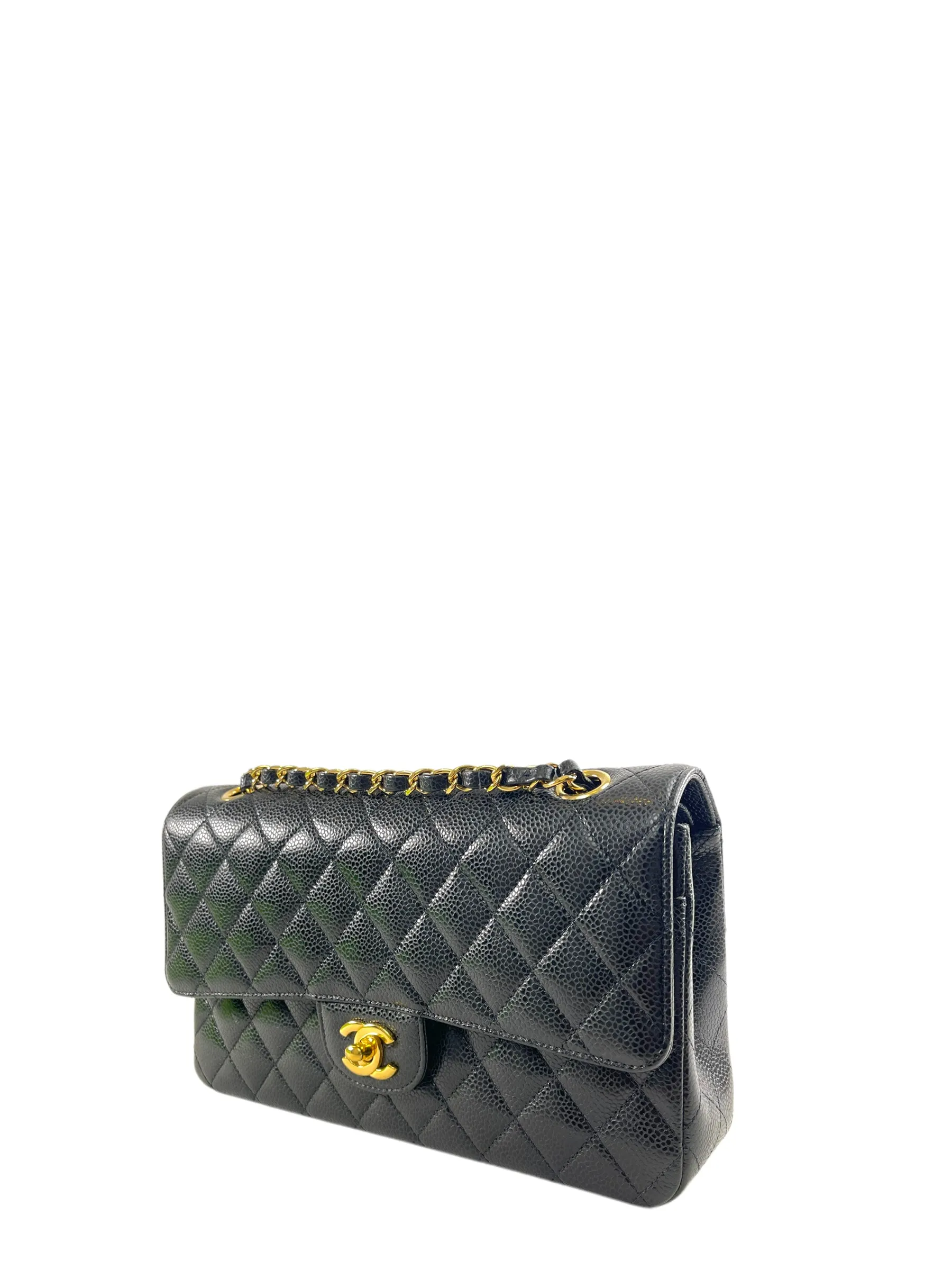 Chanel Black Caviar Leather Medium Double Flap Handbag (Gold Hardware)