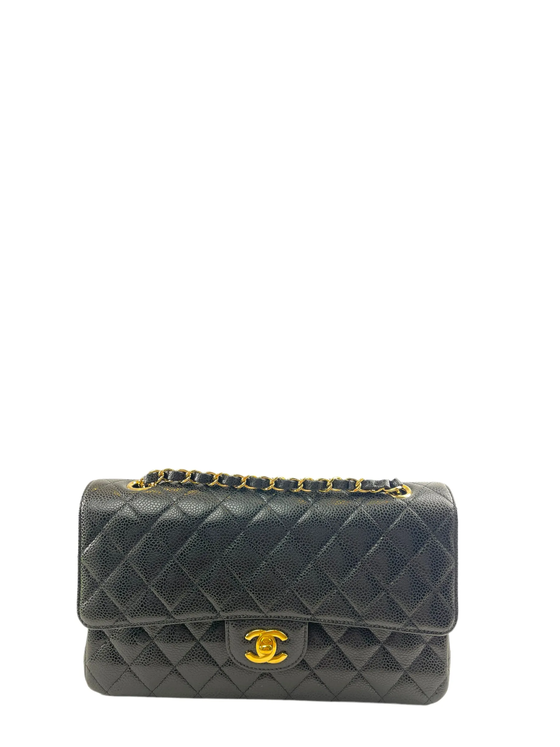 Chanel Black Caviar Leather Medium Double Flap Handbag (Gold Hardware)