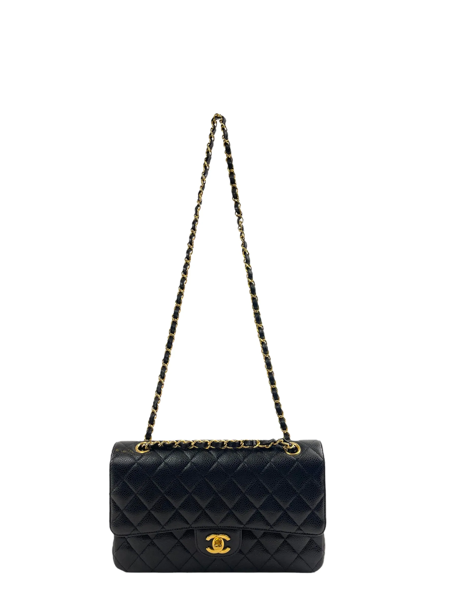 Chanel Black Caviar Leather Medium Double Flap Handbag (Gold Hardware)