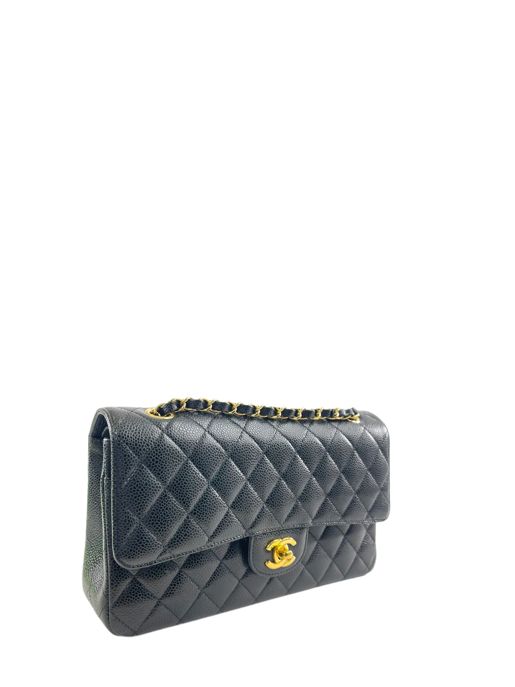 Chanel Black Caviar Leather Medium Double Flap Handbag (Gold Hardware)