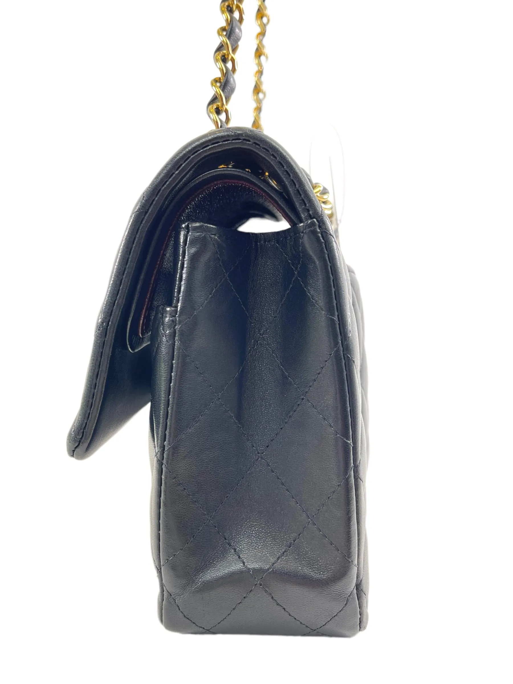 Chanel Black Lambskin Leather Medium Double Flap (Gold Hardware)