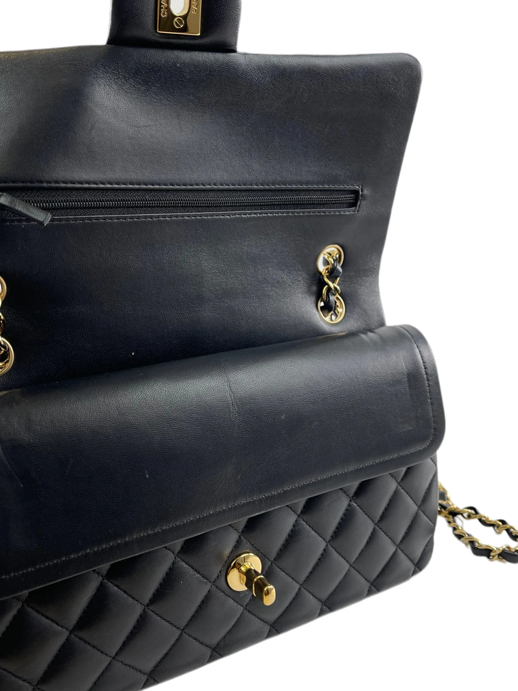 Chanel Black Lambskin Leather Medium Double Flap (Gold Hardware)
