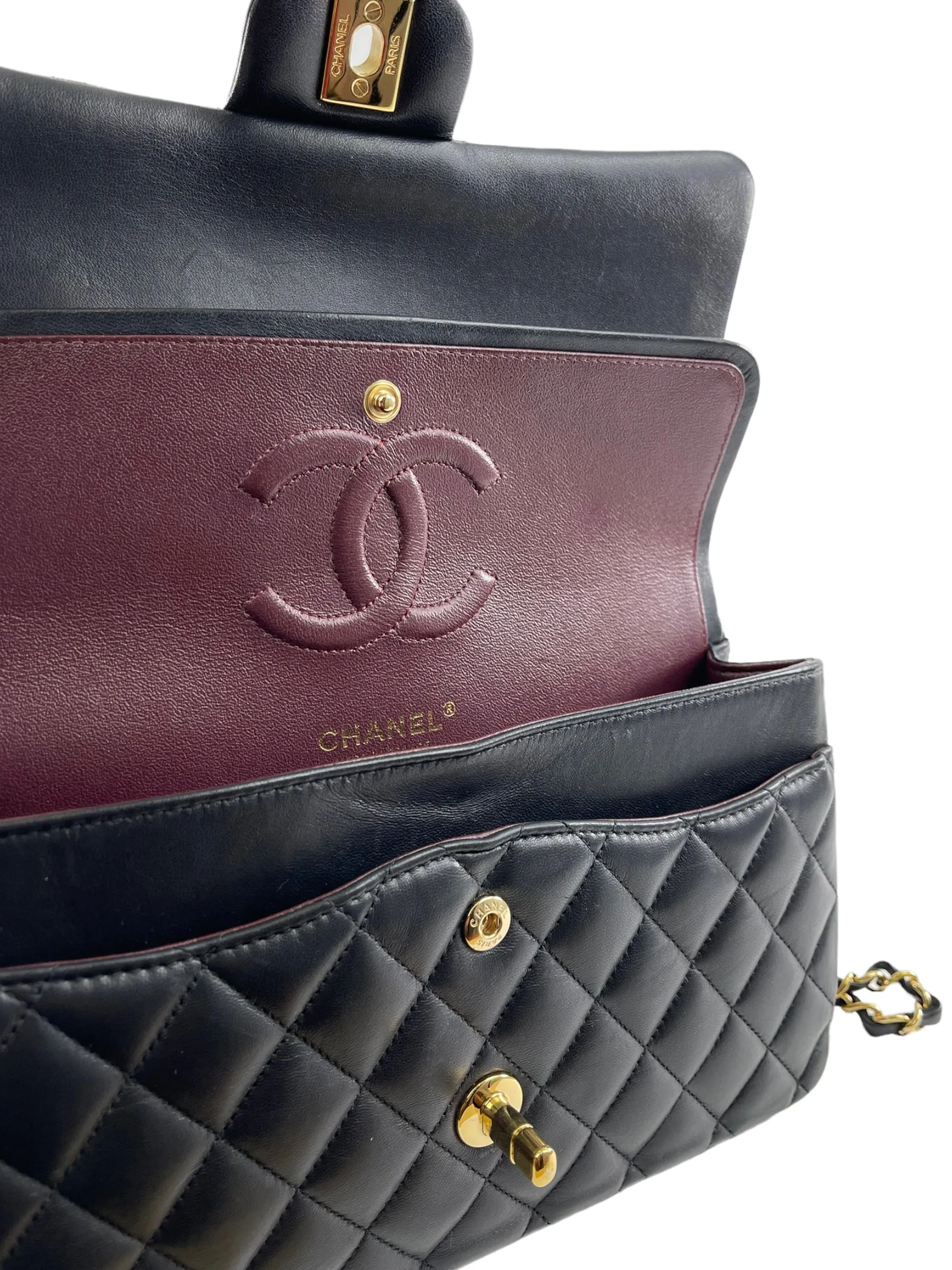 Chanel Black Lambskin Leather Medium Double Flap (Gold Hardware)