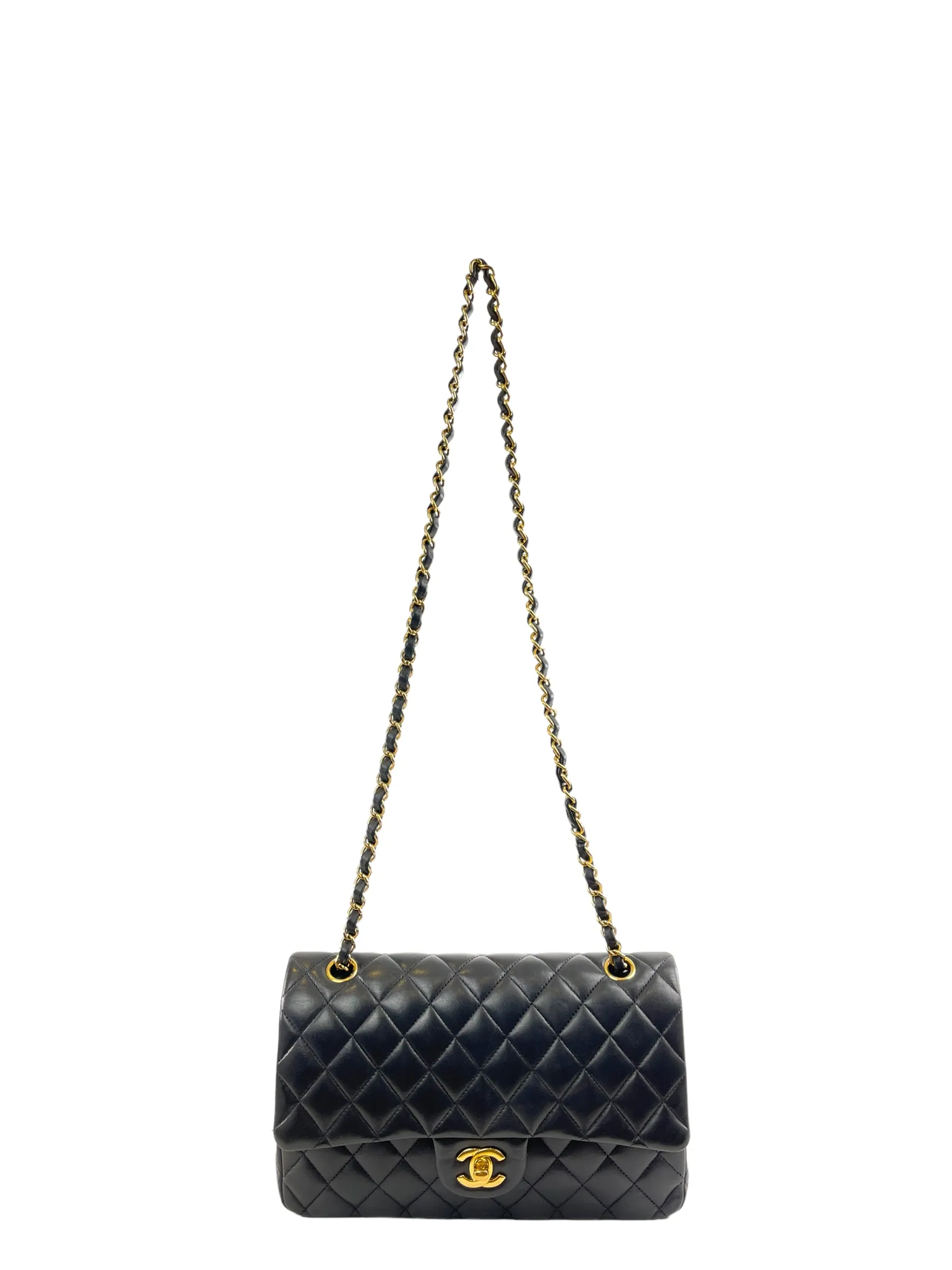 Chanel Black Lambskin Leather Medium Double Flap (Gold Hardware)