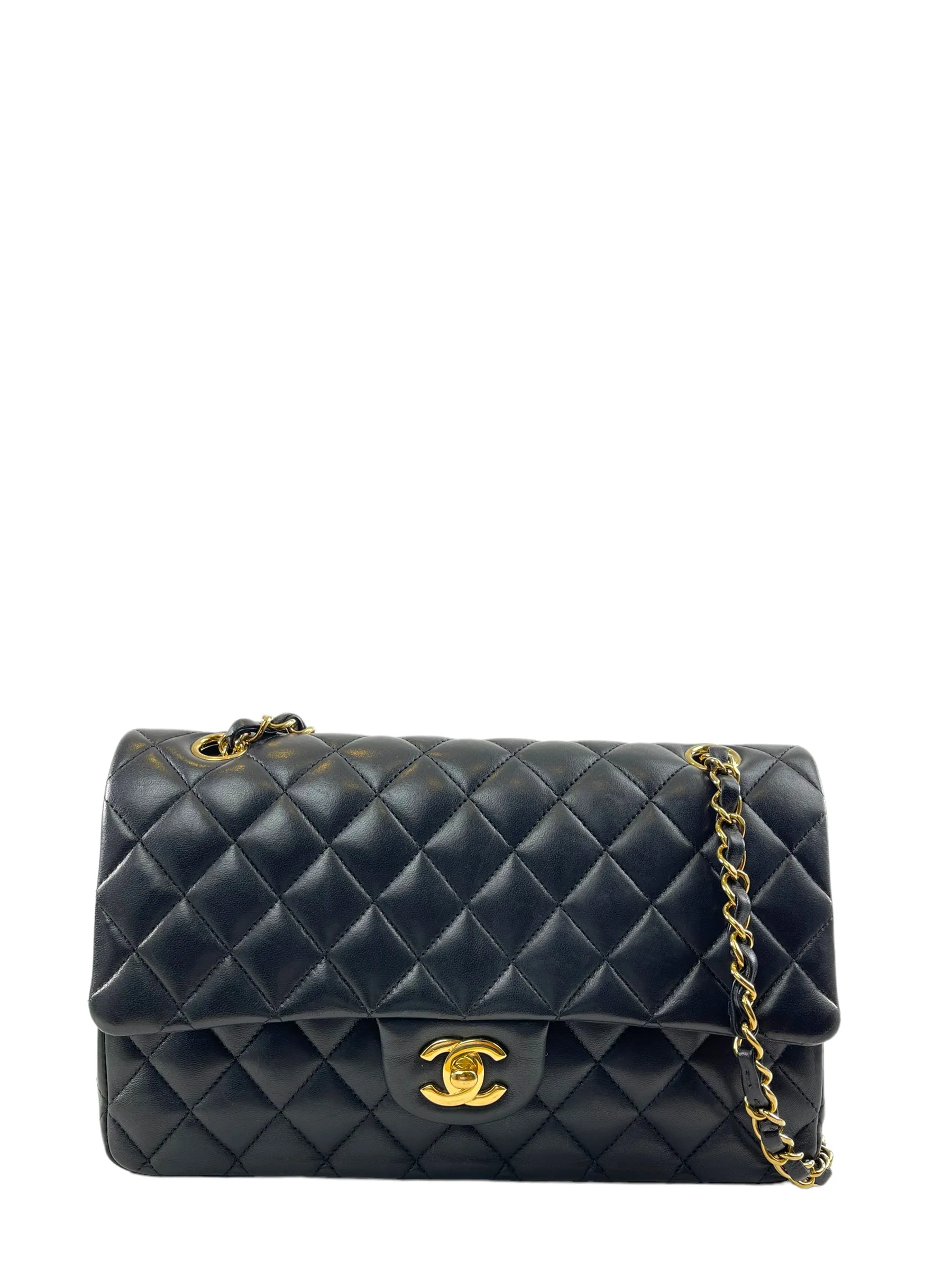 Chanel Black Lambskin Leather Medium Double Flap (Gold Hardware)