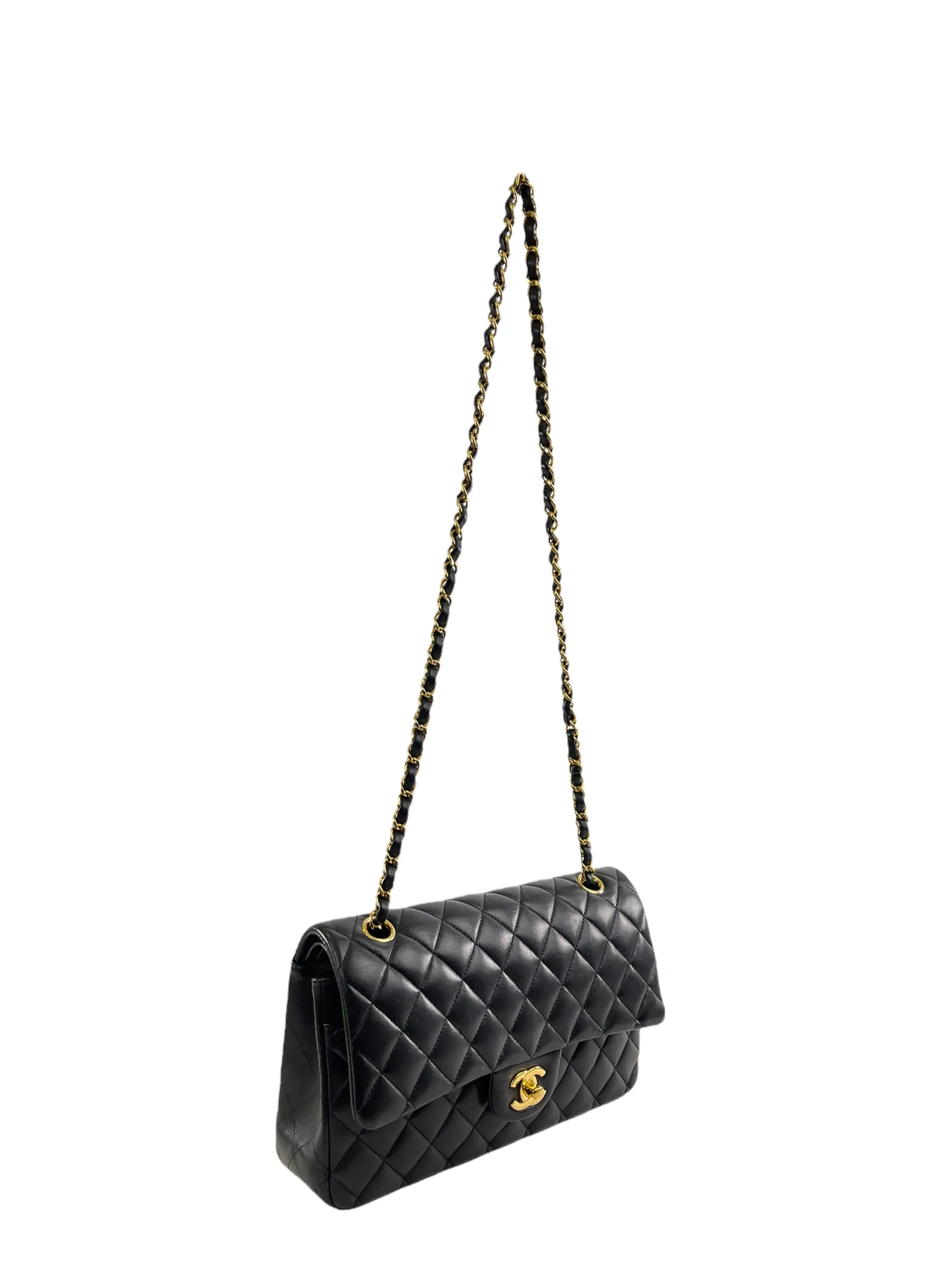 Chanel Black Lambskin Leather Medium Double Flap (Gold Hardware)