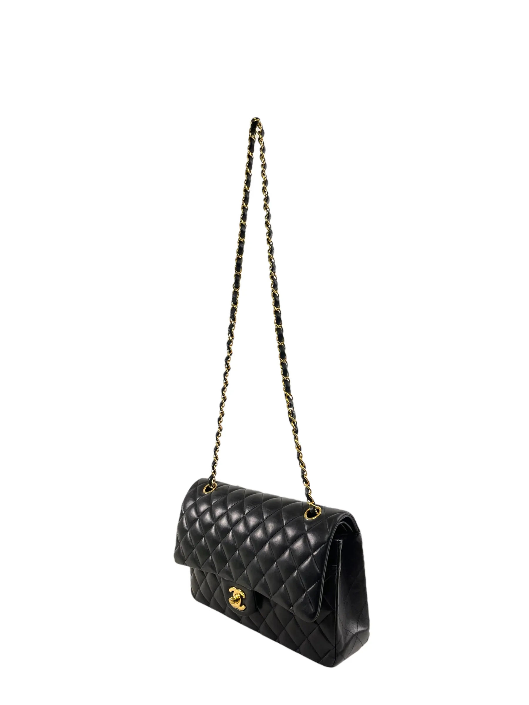Chanel Black Lambskin Leather Medium Double Flap (Gold Hardware)