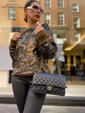 Chanel Black Lambskin Leather Medium Double Flap (Gold Hardware)