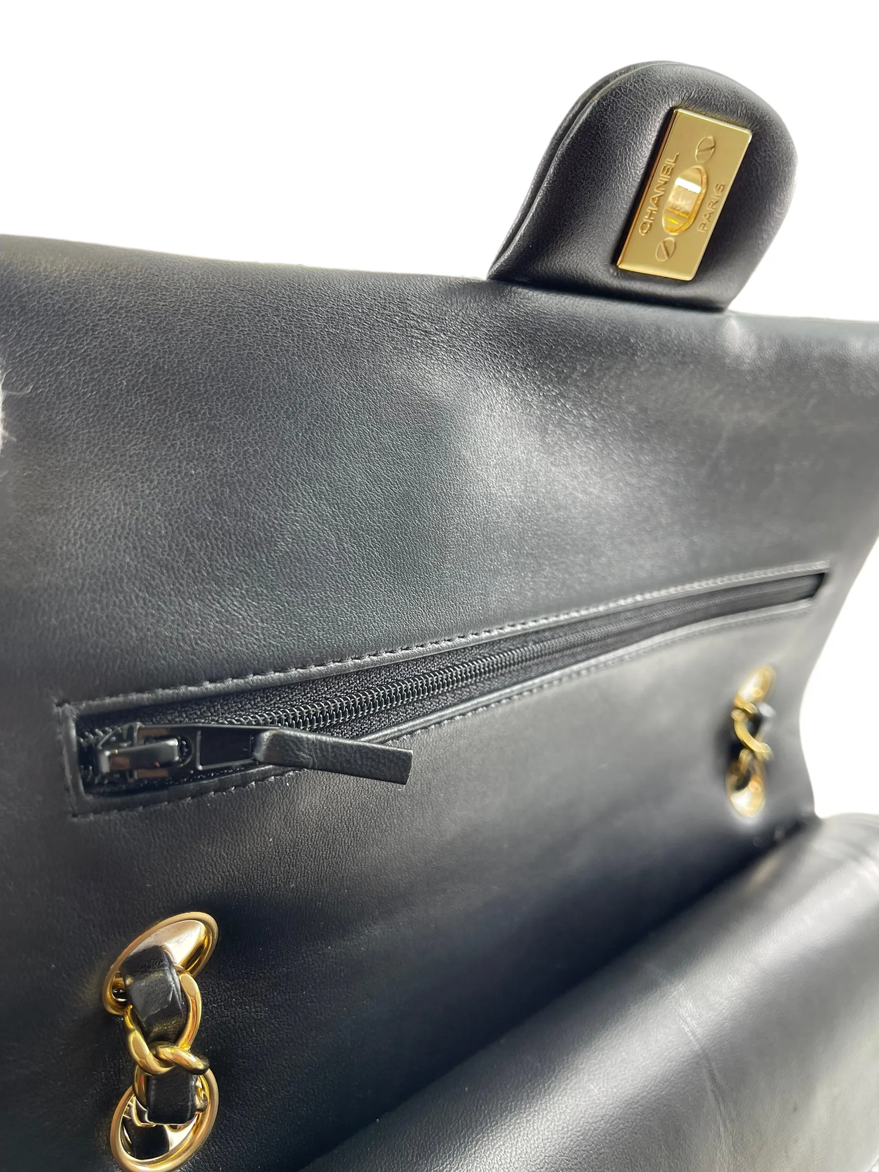 Chanel Black Lambskin Leather Medium Double Flap (Gold Hardware)