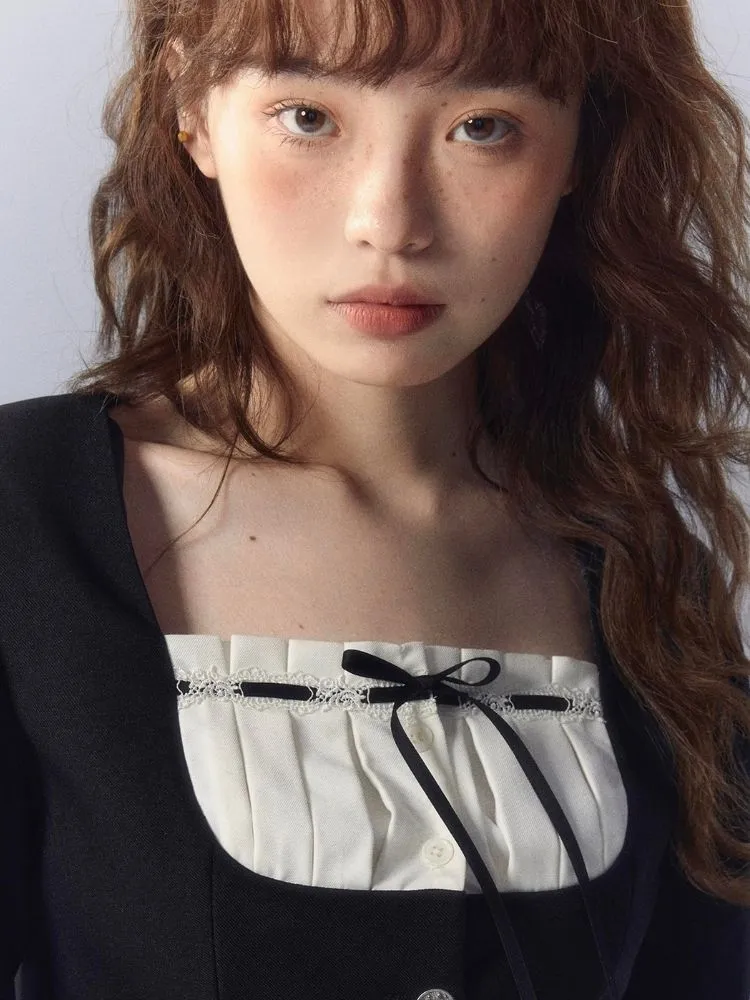 Contrasting color pleated skirt suit【s0000003351】