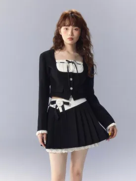 Contrasting color pleated skirt suit【s0000003351】