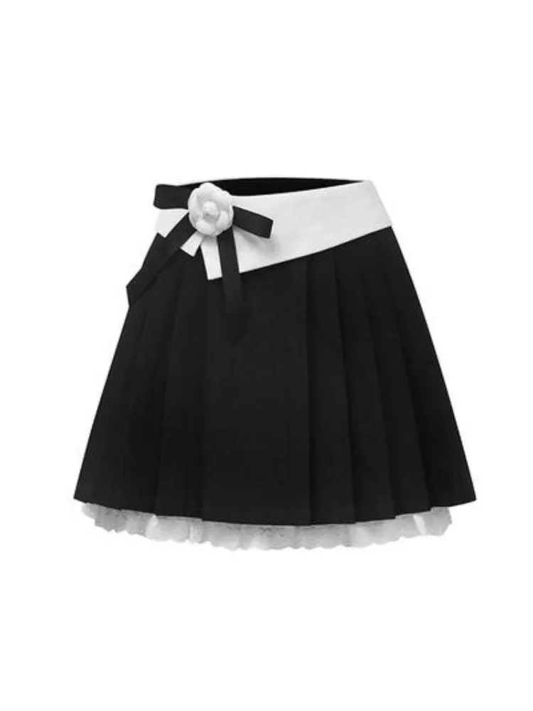 Contrasting color pleated skirt suit【s0000003351】