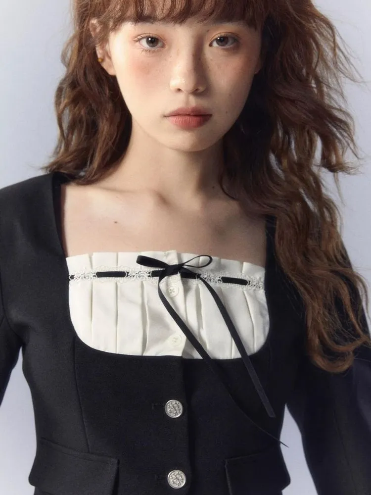 Contrasting color pleated skirt suit【s0000003351】