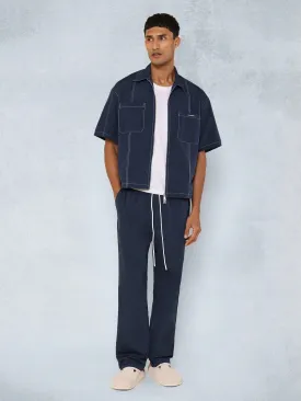 Crop Nylon Zip Through Contrast Stitch Shirt And Straight Fit Pant 2 Piece Set