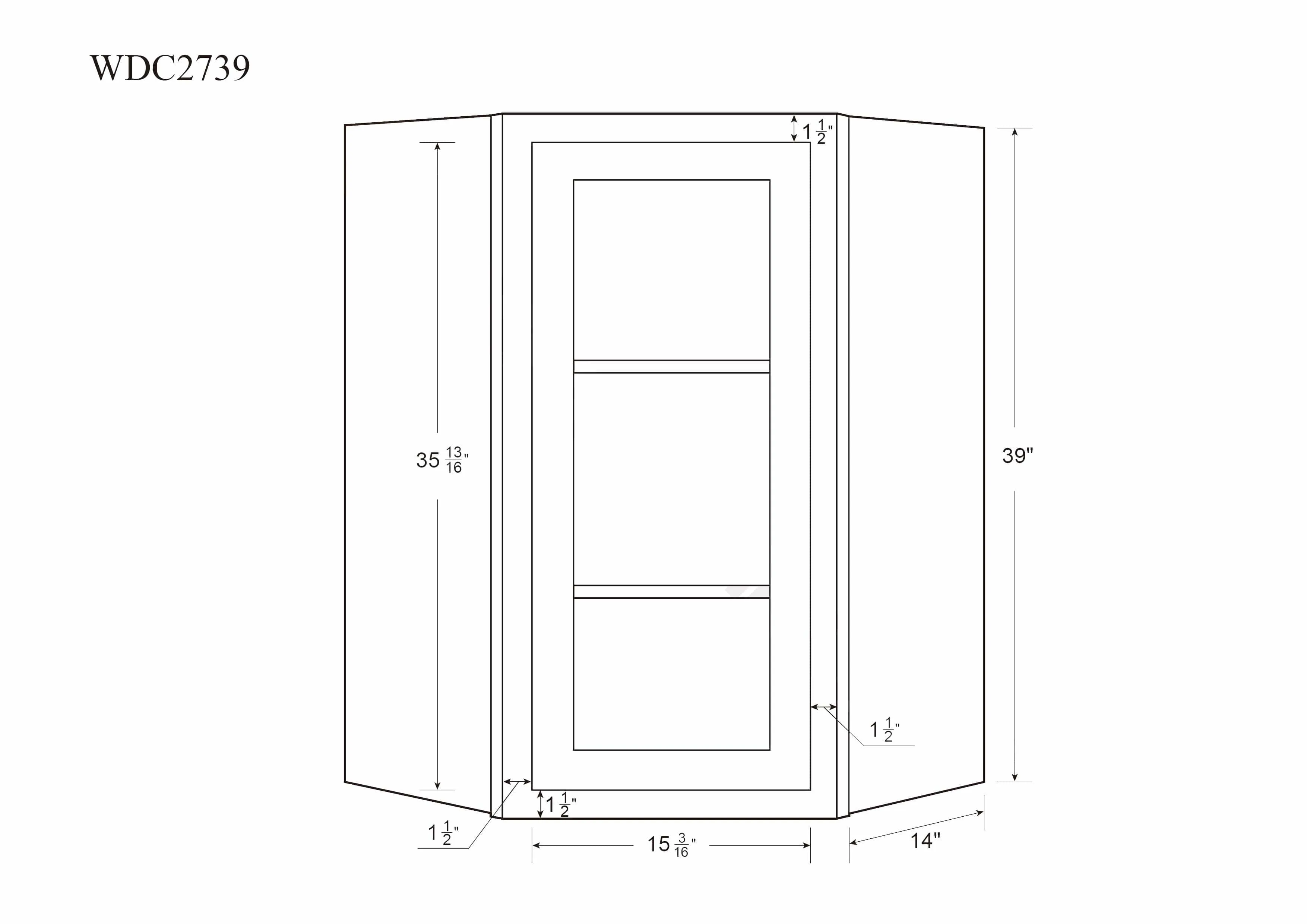 Diagonal Corner Snow White Inset Shaker Wall Cabinet - Single Door