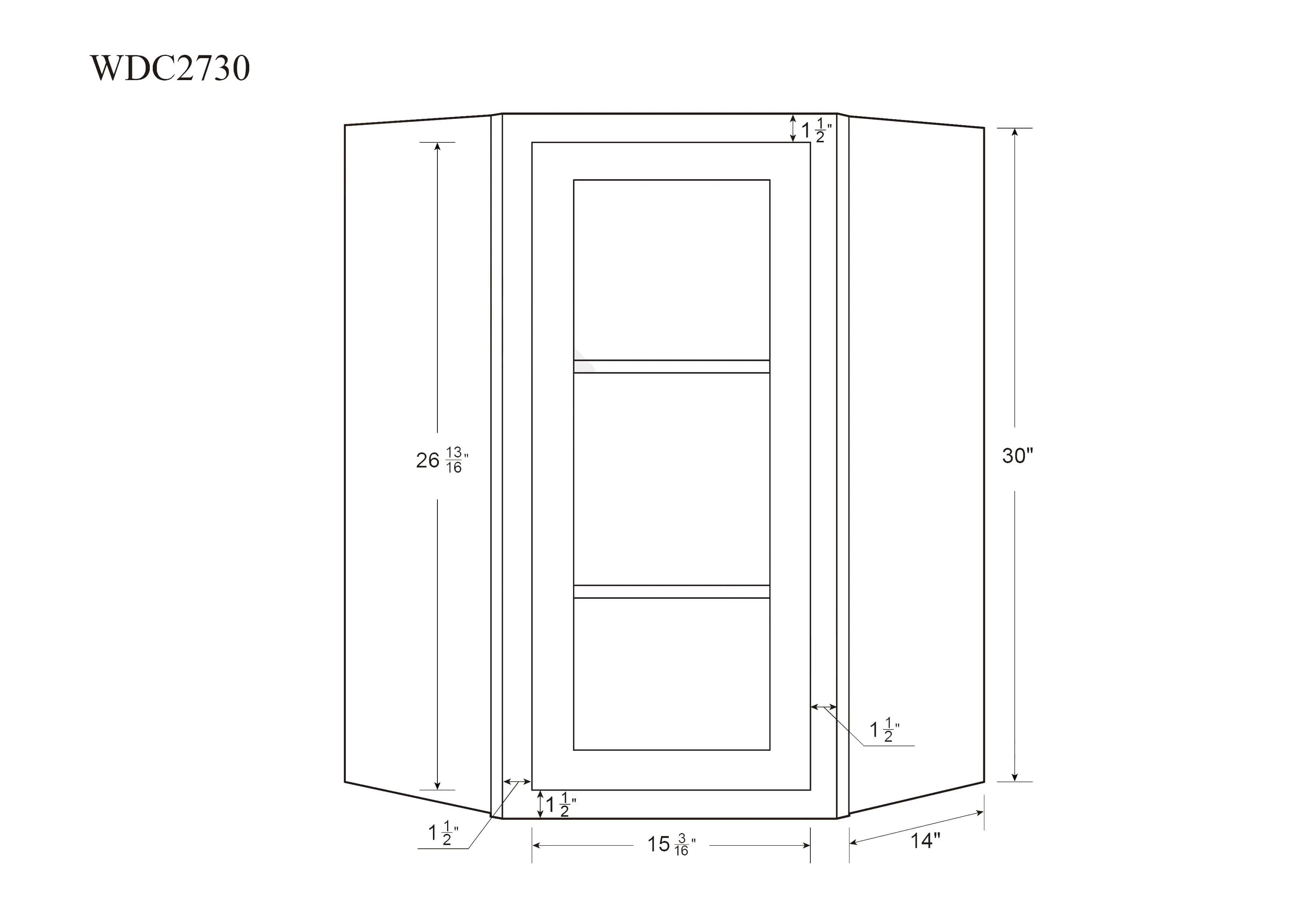 Diagonal Corner Snow White Inset Shaker Wall Cabinet - Single Door