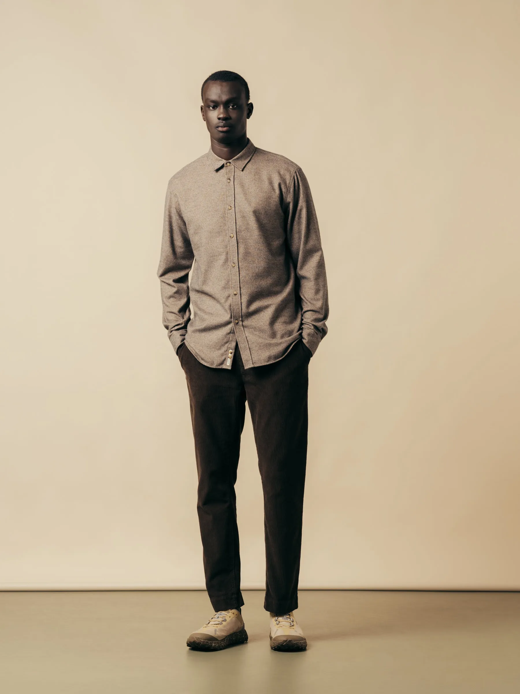 Dirleton Shirt In Peat Marl Mouline Cotton