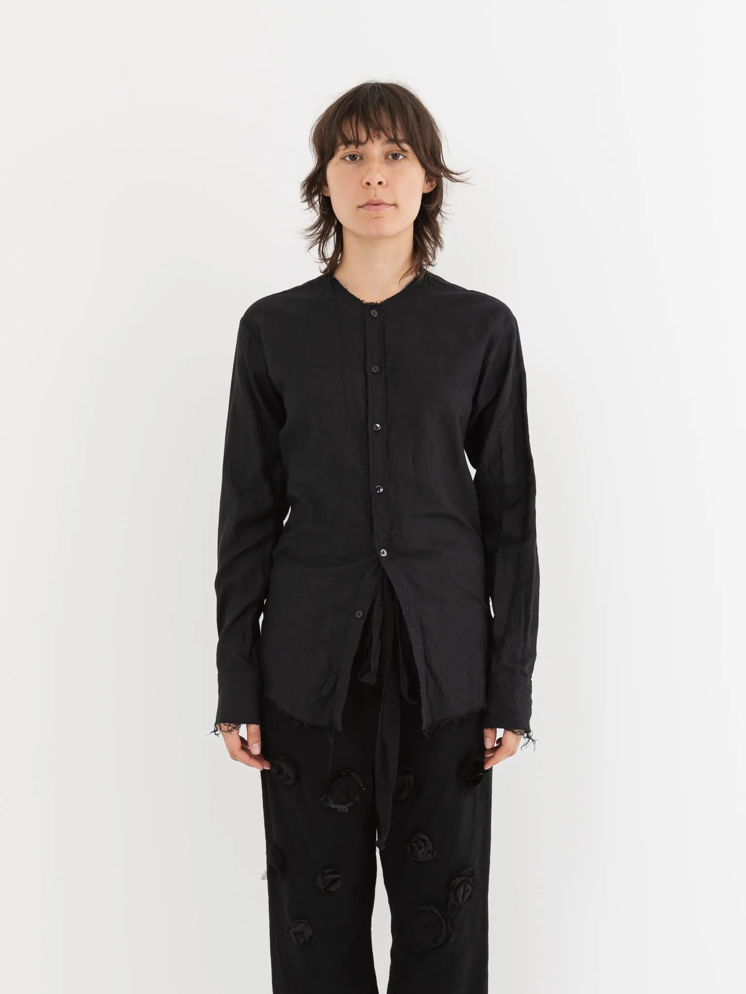 Elena Dawson No Collar Shirt in Black