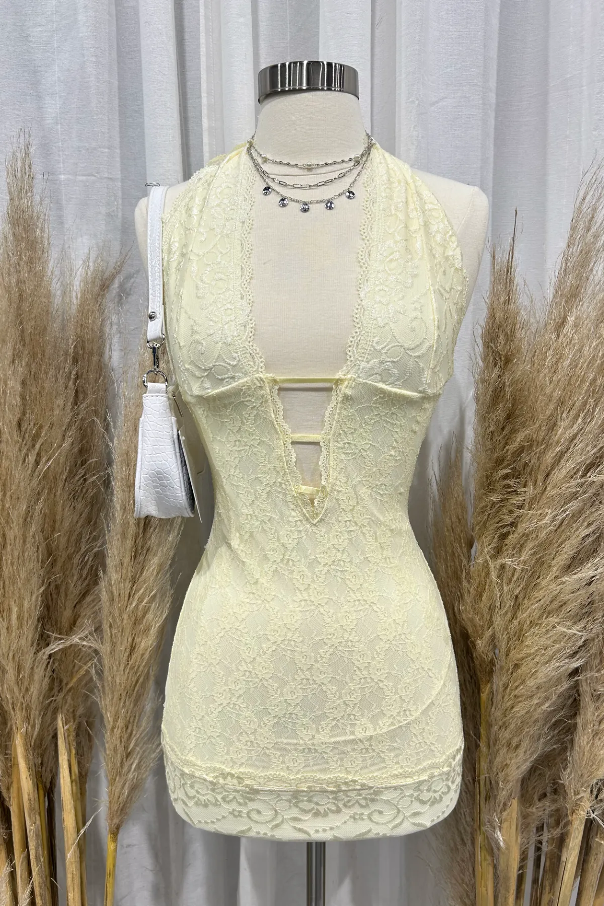 Esther Lace Mini Dress (Light Yellow)