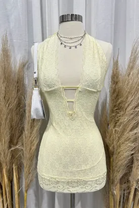 Esther Lace Mini Dress (Light Yellow)