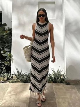 Flora - Knitted striped dress with tassels