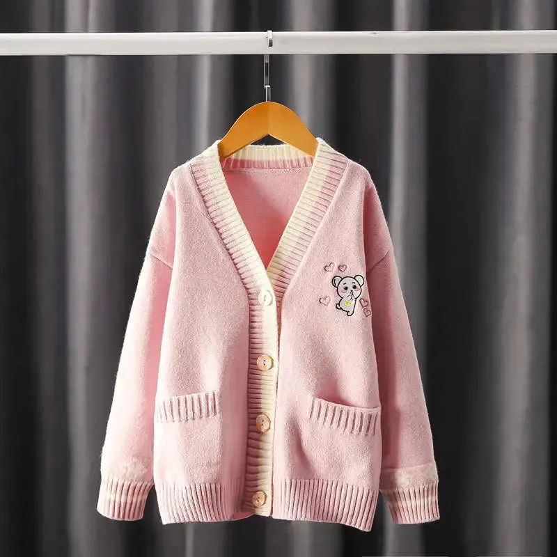 Girls Knitted Embroidery Cardigan