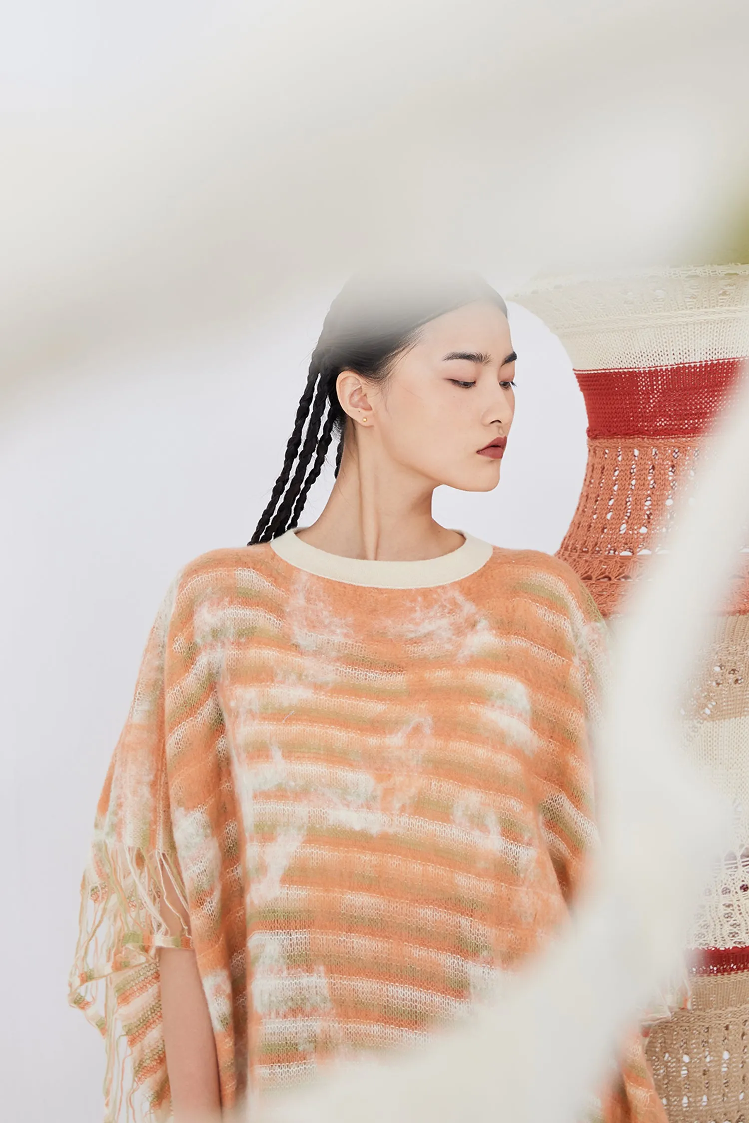Handcrafted crew neck cashmere felting shawl