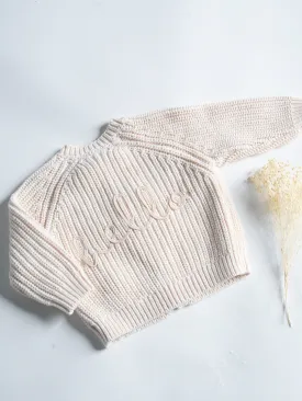 Hello natural embroidered knitted cardigan