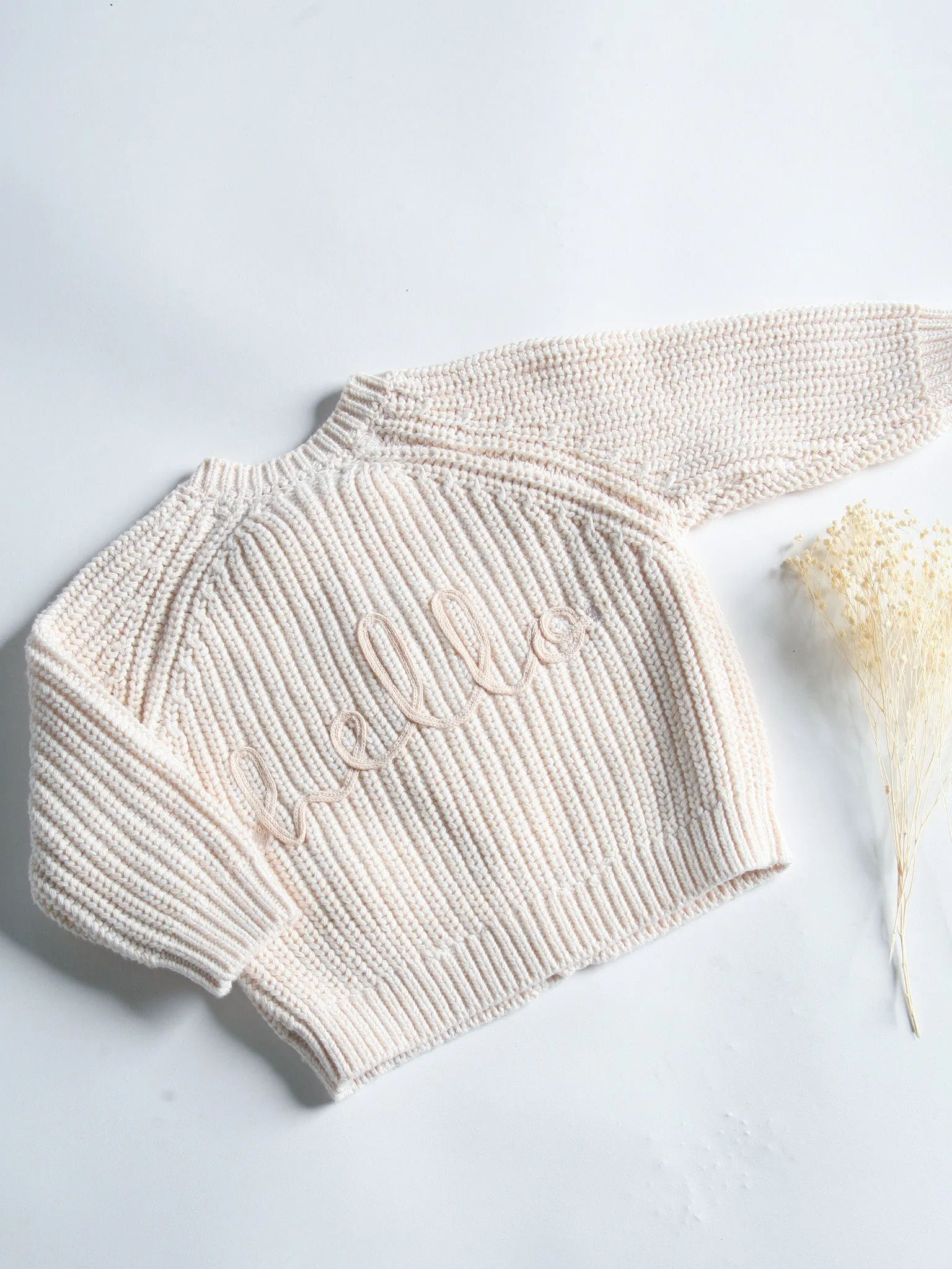Hello natural embroidered knitted cardigan