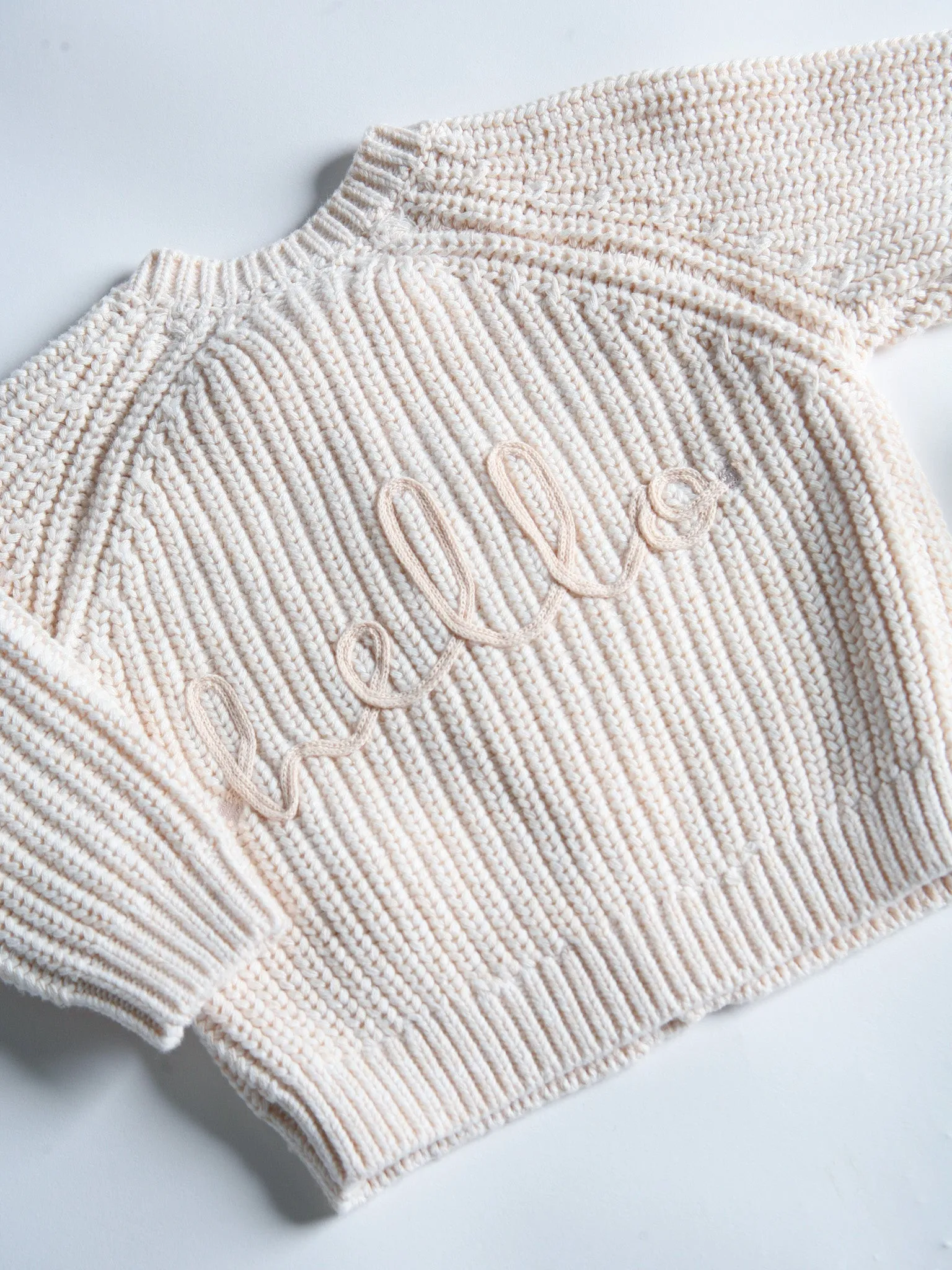 Hello natural embroidered knitted cardigan