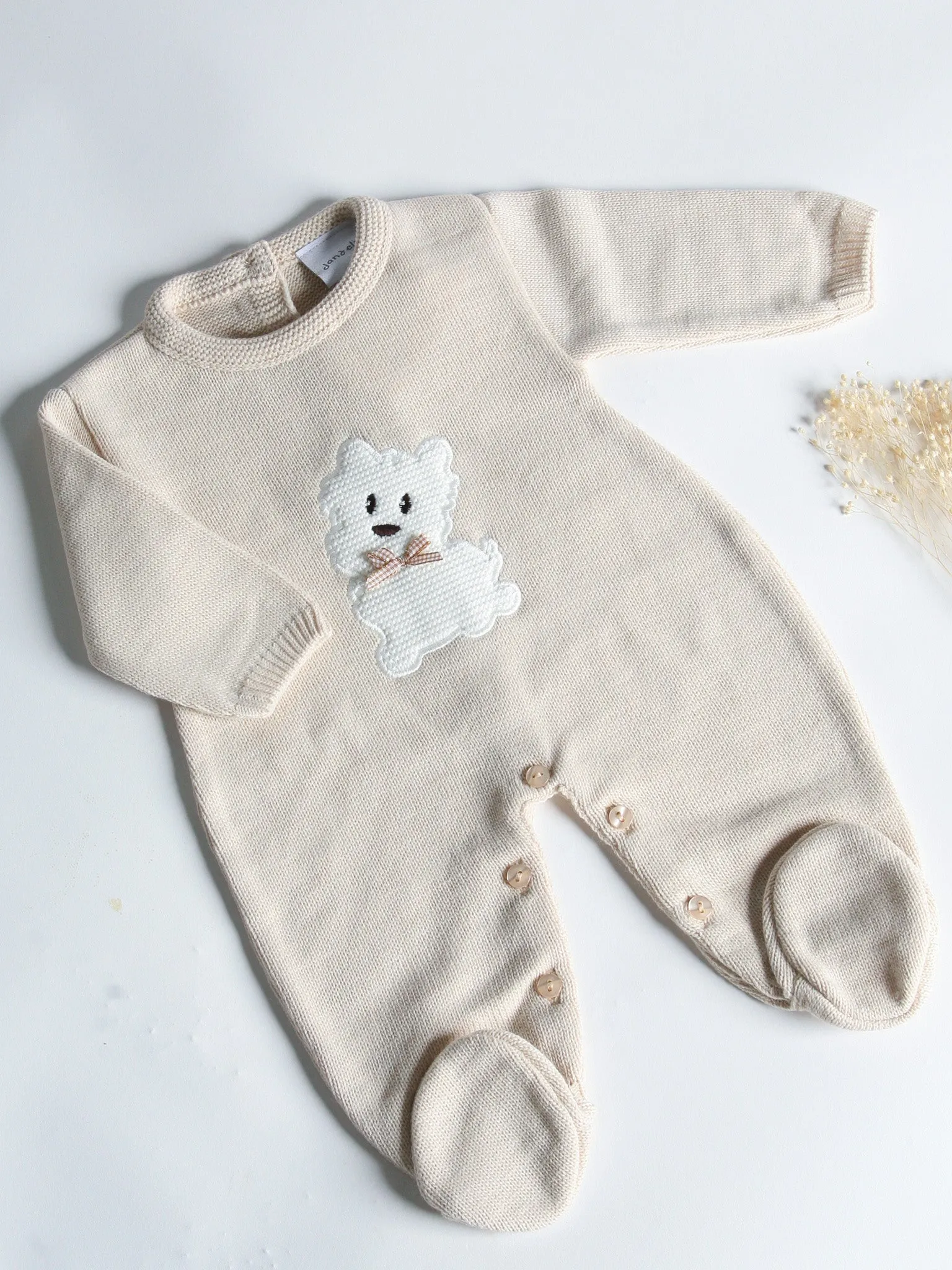Hello natural embroidered knitted cardigan
